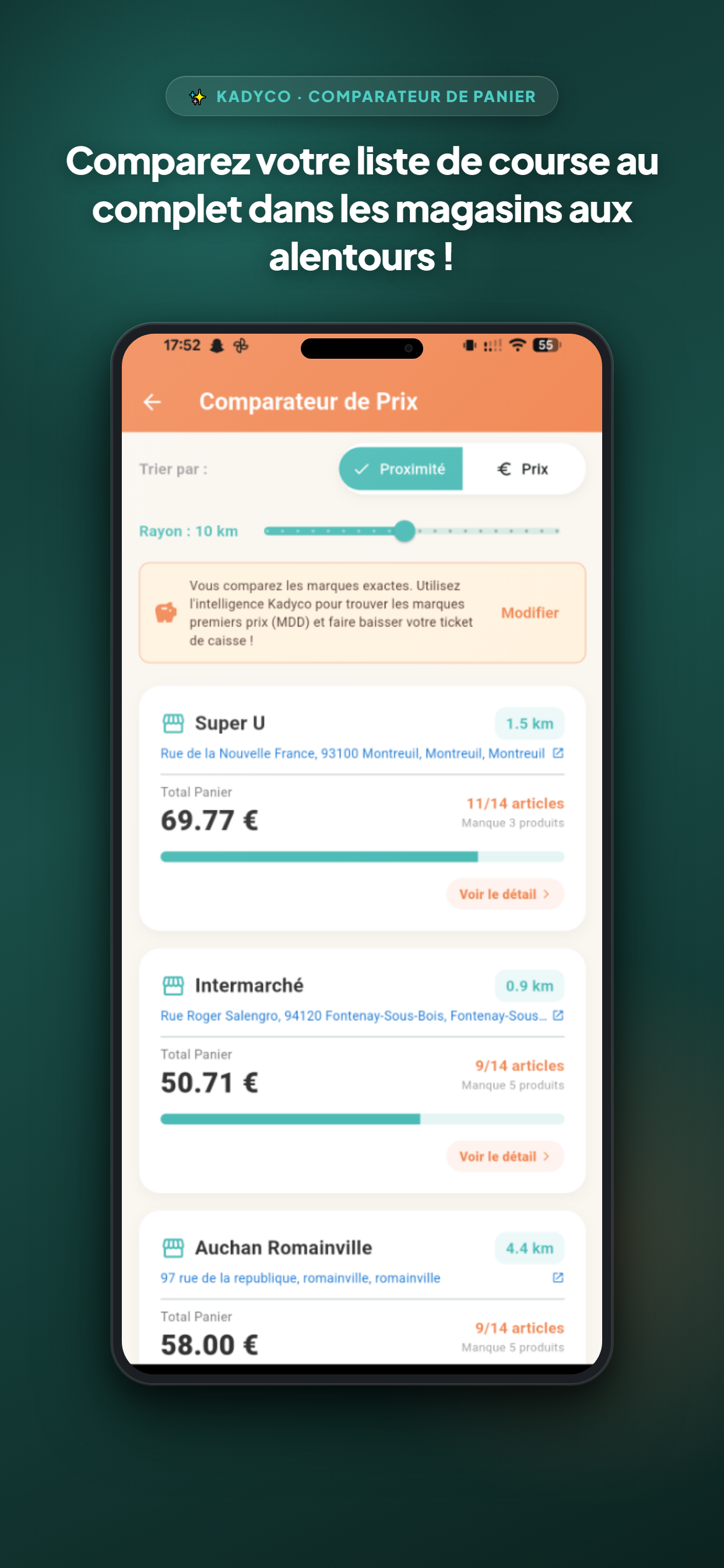 Comparaison de panier